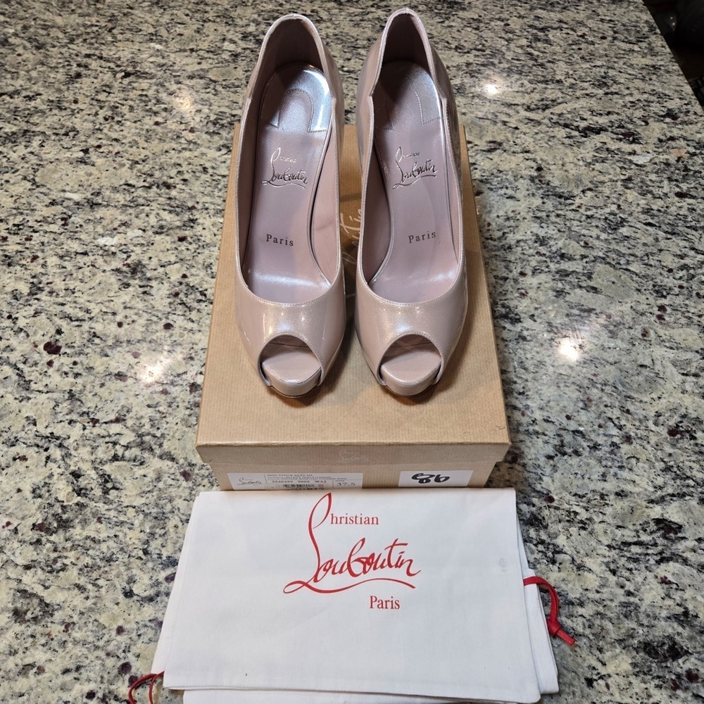 NEW Christian Louboutin Hot Chick Alta Shimmering Pink Peep-Toe Heels Size 37.5 - Picture 2 of 12